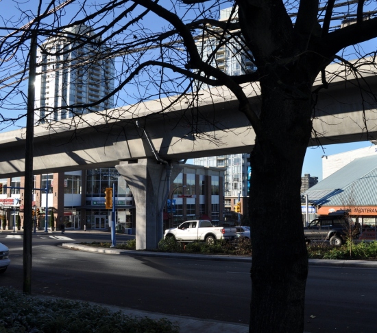 North Road at Cameron Avenue, with the new Evergreen Line guideway in the foreground